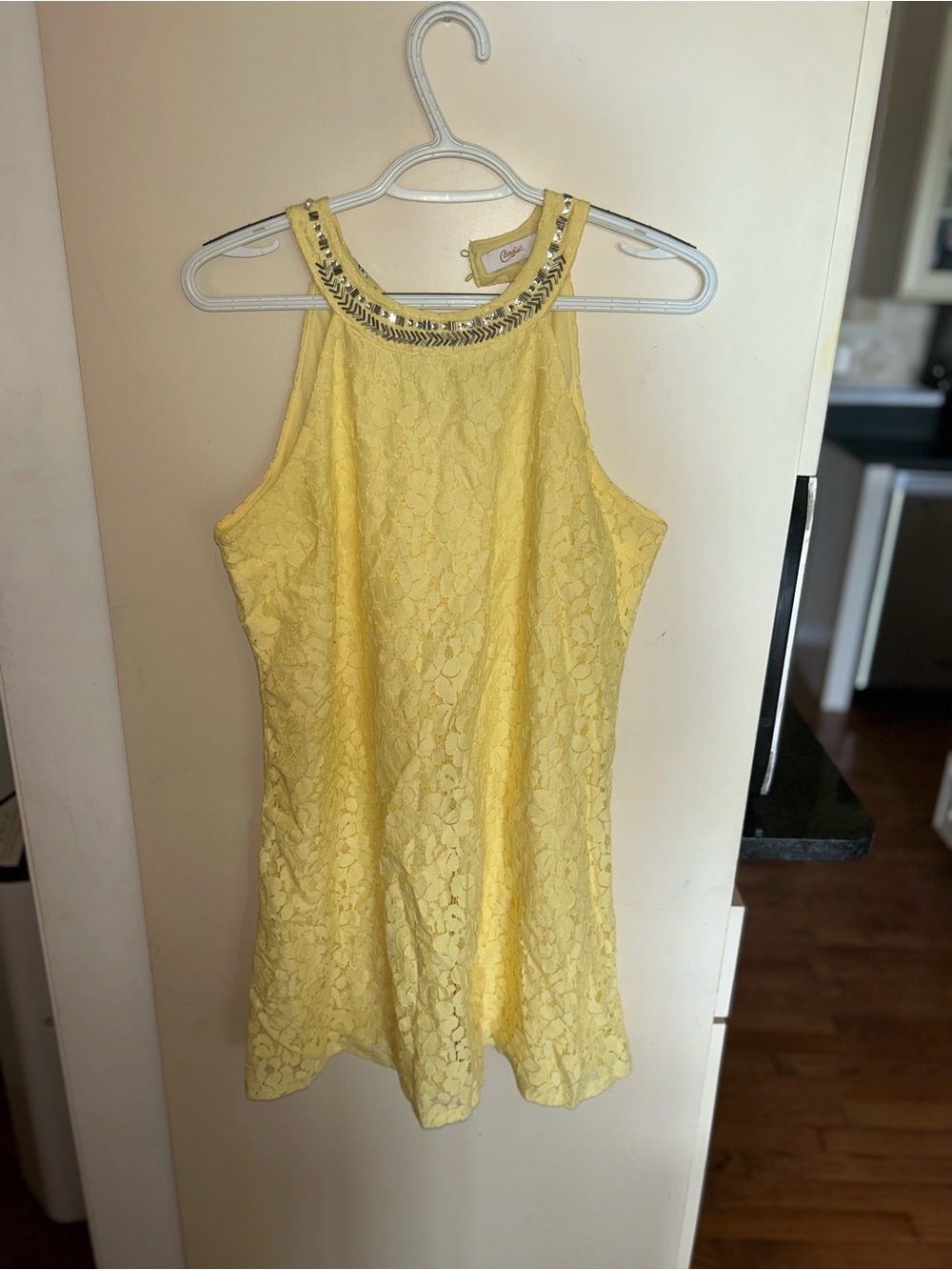 Candie's Yellow Lace Halter Tank with Beaded Neckline